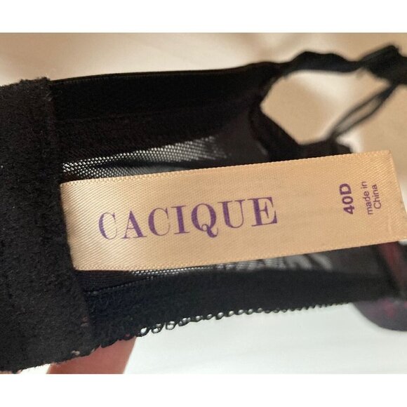 Cacique Pink Black Plaid Lace Trim Balconette Underwire Double Strap Bra-40D - Picture 11 of 12